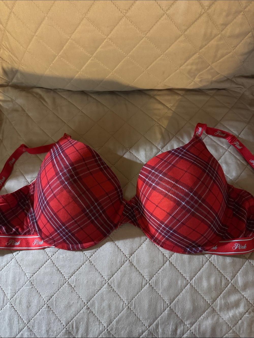 PINK Victoria's Secret Red Plaid T-Shirt Bra